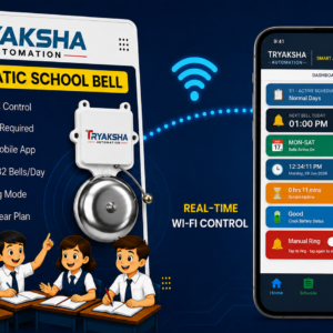 Smart school bell controller and mobile app on a desk